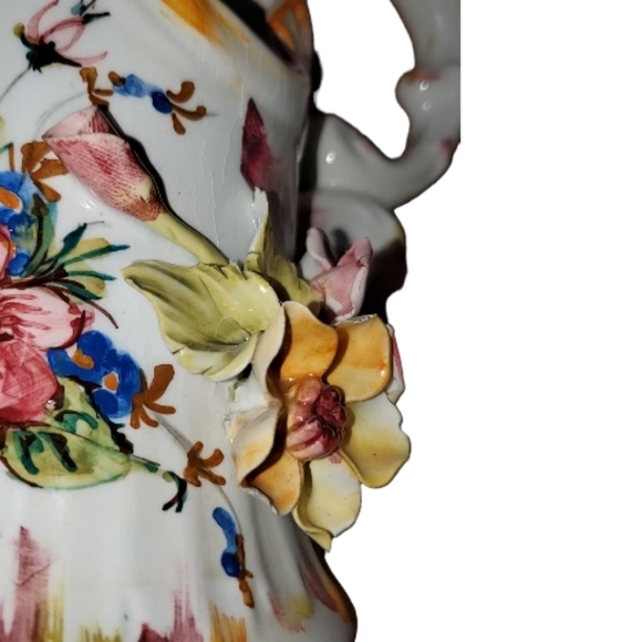 Vintage 12" Capodimonte Porcelain Pitcher Vase Rose Floral Handmade in Italy - Picture 9 of 11